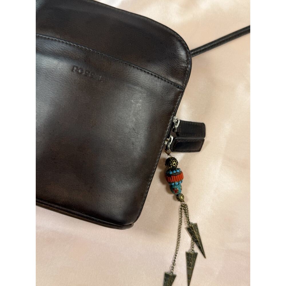 Fossil Brown Leather Crossbody Bag Small Vintage Style Organizer Purse